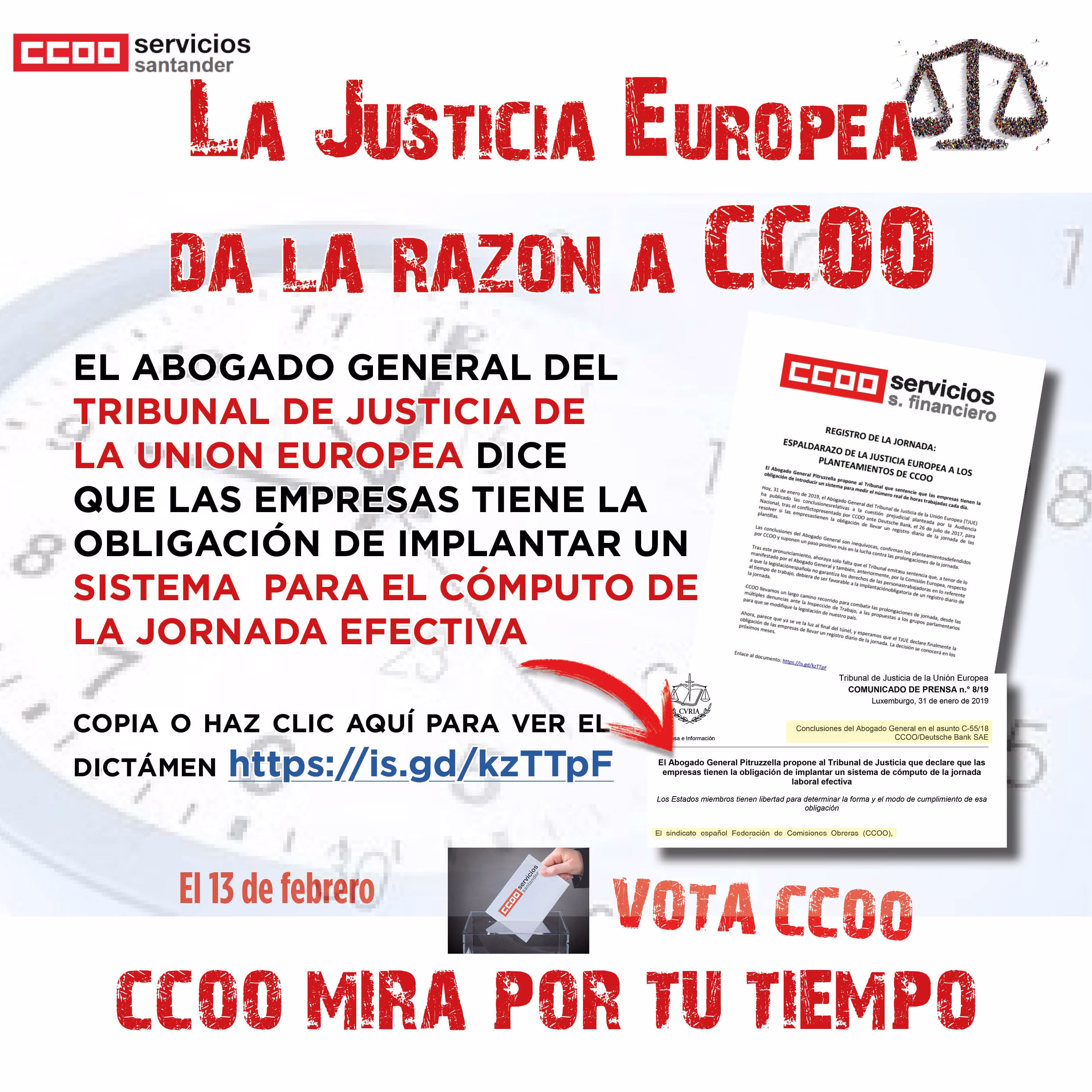 La justicia europea da la razón a CCOO
